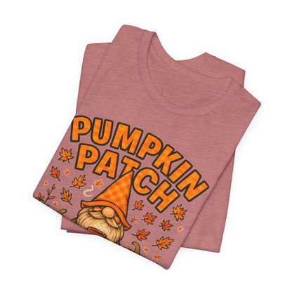 Fall Pumpkin Patch Tee, Cozy Autumn T-Shirt, Seasonal Gnome Shirt, Halloween Fun Apparel, Graphic Tee for Nature Lovers
