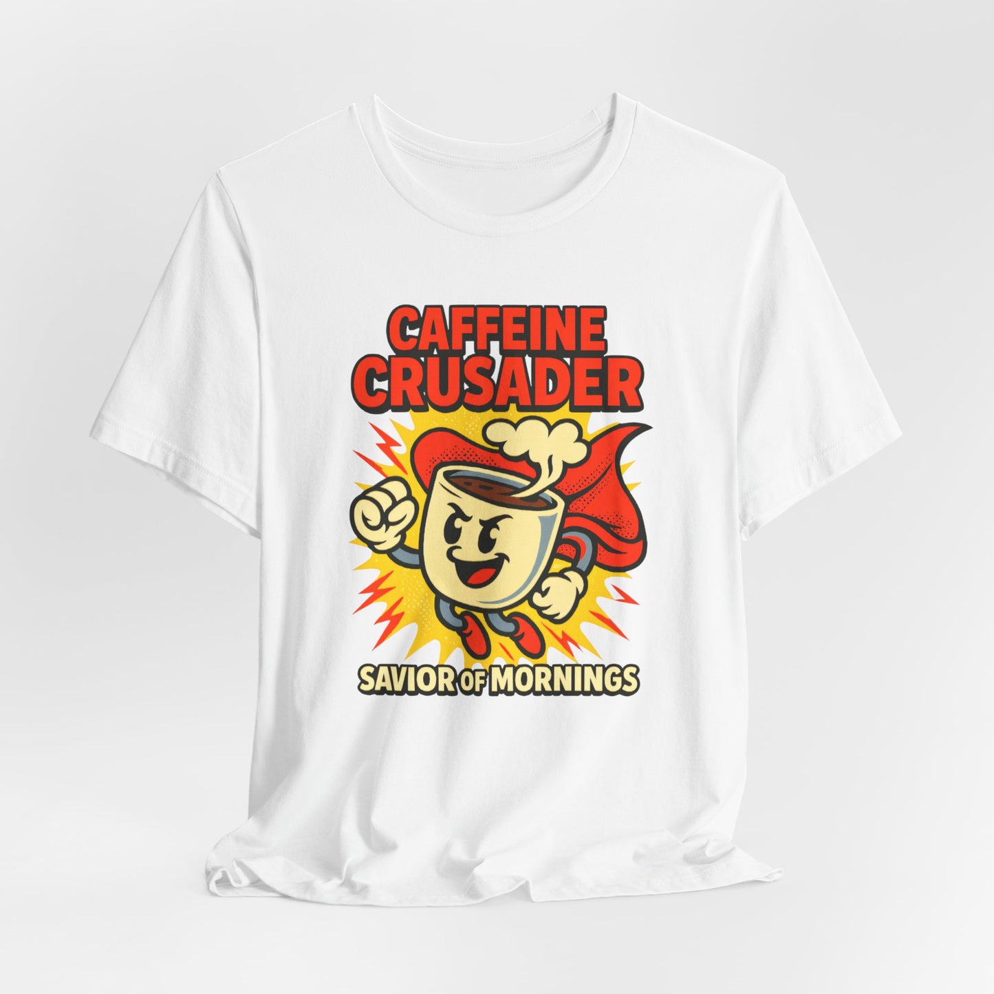 Caffeine Crusader Tee, Unisex T-Shirt, Coffee Lover Gift, Funny Graphic Tee, Morning Motivation Shirt, Birthday Gift Idea