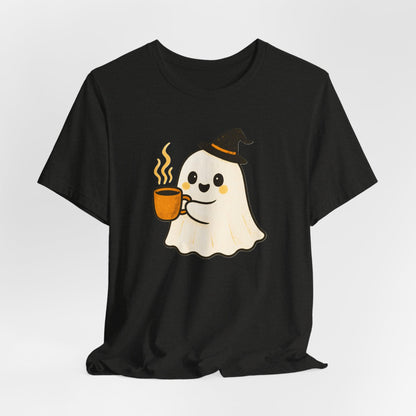 Cute Ghost Coffee Tee, Unisex Halloween Shirt, Funny Pumpkin Spice T-Shirt, Fall Fashion Top, Holiday Gift Idea