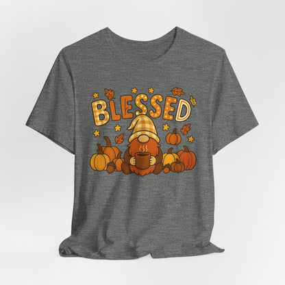 Fall Gnome Blessed Tee, Autumn T-Shirt, Thanksgiving Wear, Seasonal Shirt, Cozy Fall Apparel Gift