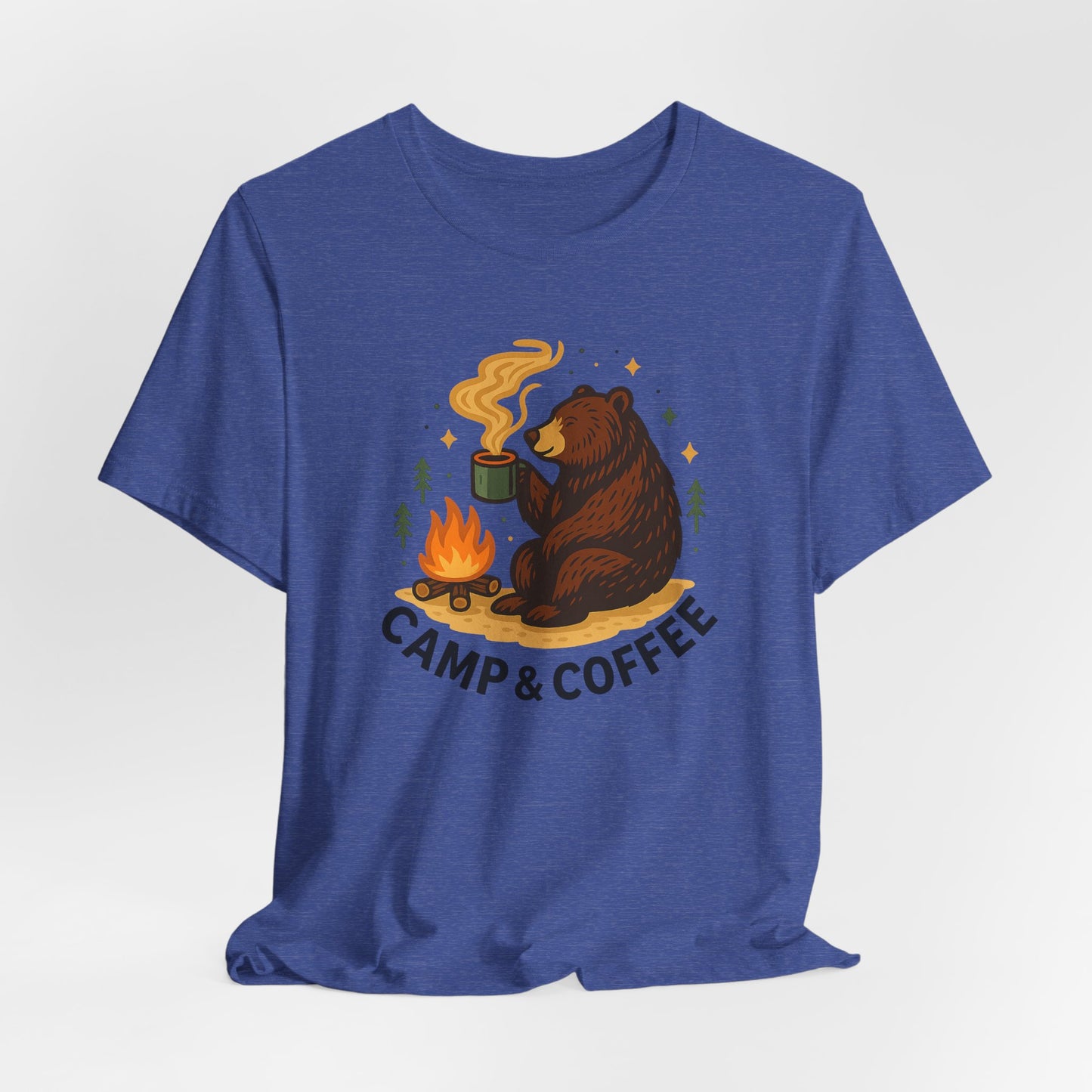 Cozy Campfire T-Shirt, Bear Graphic Tee, Outdoorsy Shirt, Coffee Lovers Gift, Adventure Clothing, Father's Day, Summer Camping Gear
