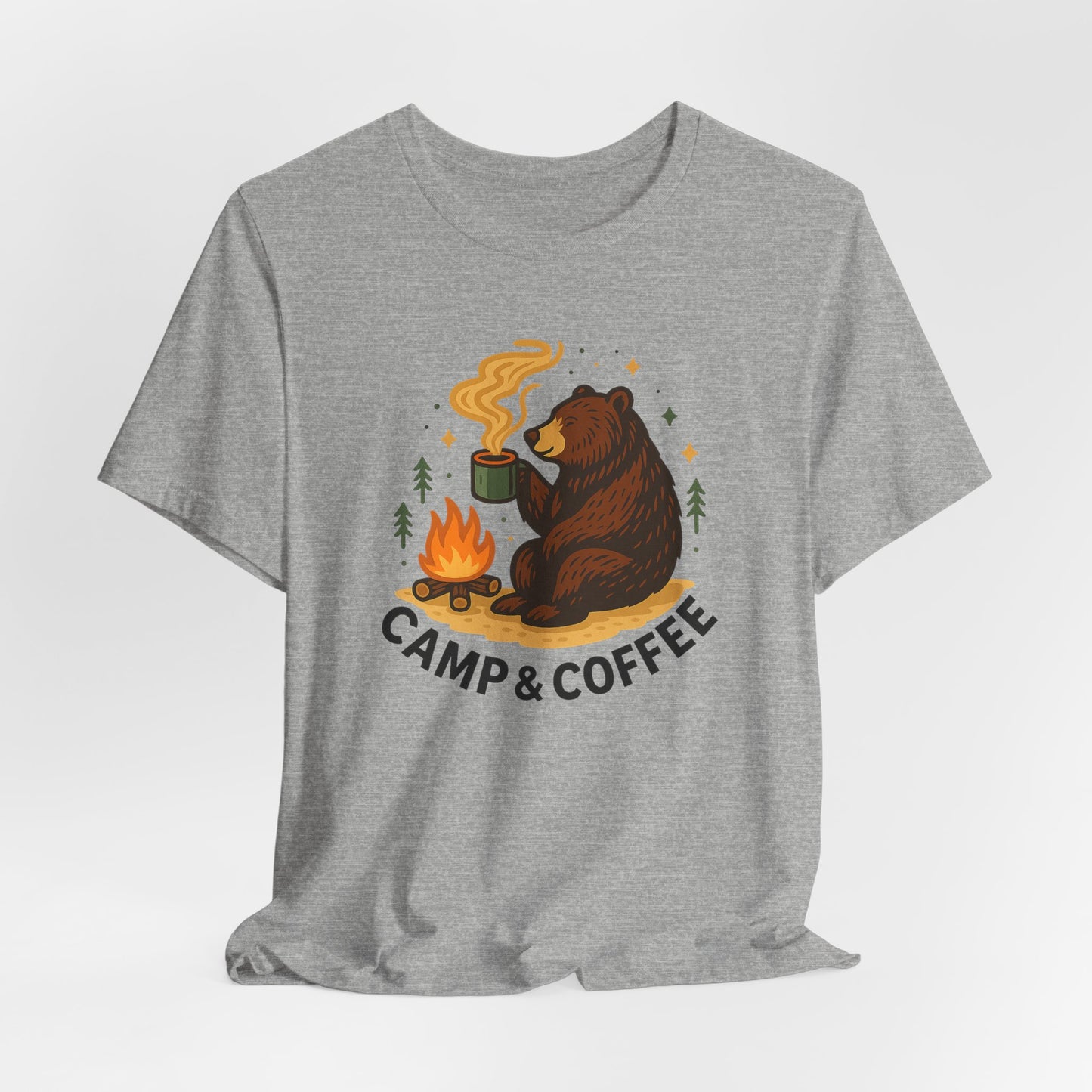 Cozy Campfire T-Shirt, Bear Graphic Tee, Outdoorsy Shirt, Coffee Lovers Gift, Adventure Clothing, Father's Day, Summer Camping Gear