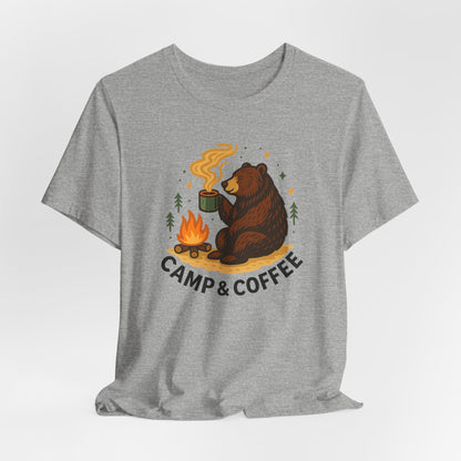 Cozy Campfire T-Shirt, Bear Graphic Tee, Outdoorsy Shirt, Coffee Lovers Gift, Adventure Clothing, Father's Day, Summer Camping Gear