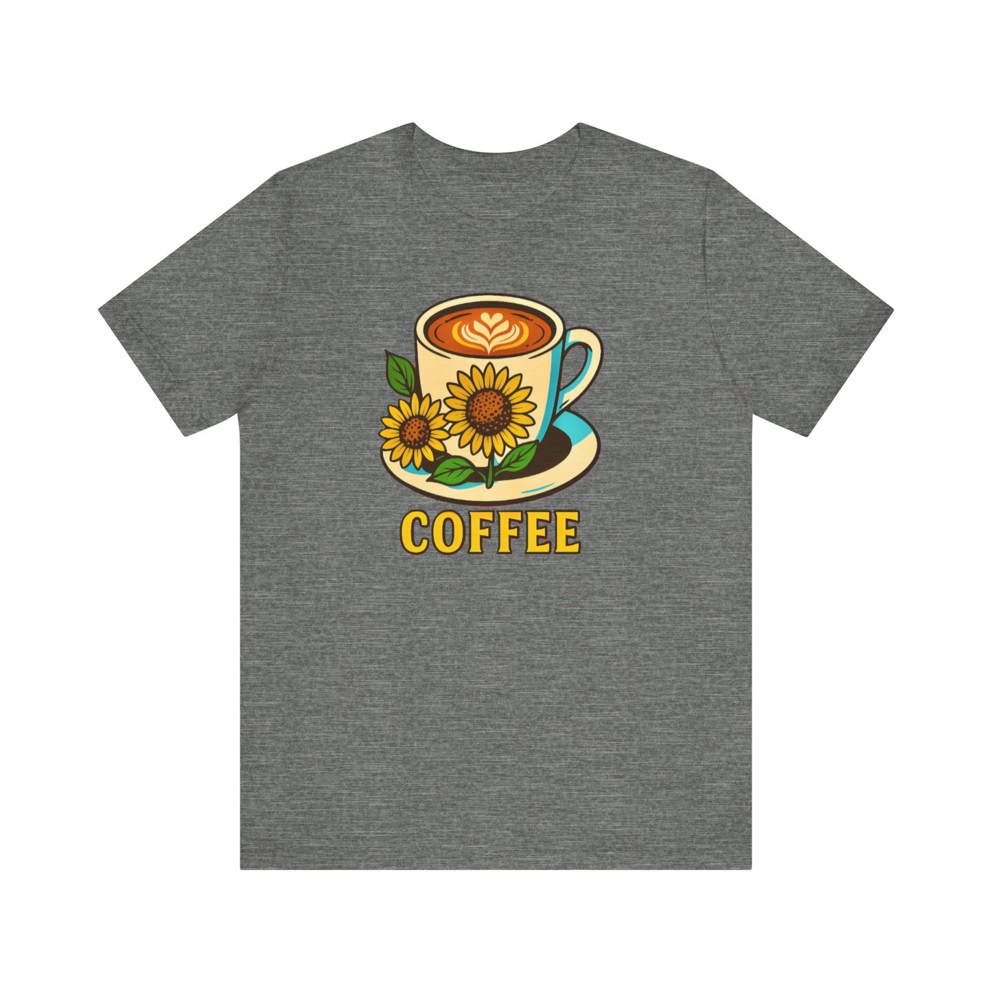 Coffee Lover Tee, Unisex Coffee Short Sleeve Shirt, Sunflower Graphic Tee, Best Gift for Baristas, Casual Summer Wear