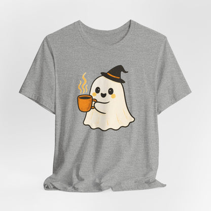 Cute Ghost Coffee Tee, Unisex Halloween Shirt, Funny Pumpkin Spice T-Shirt, Fall Fashion Top, Holiday Gift Idea