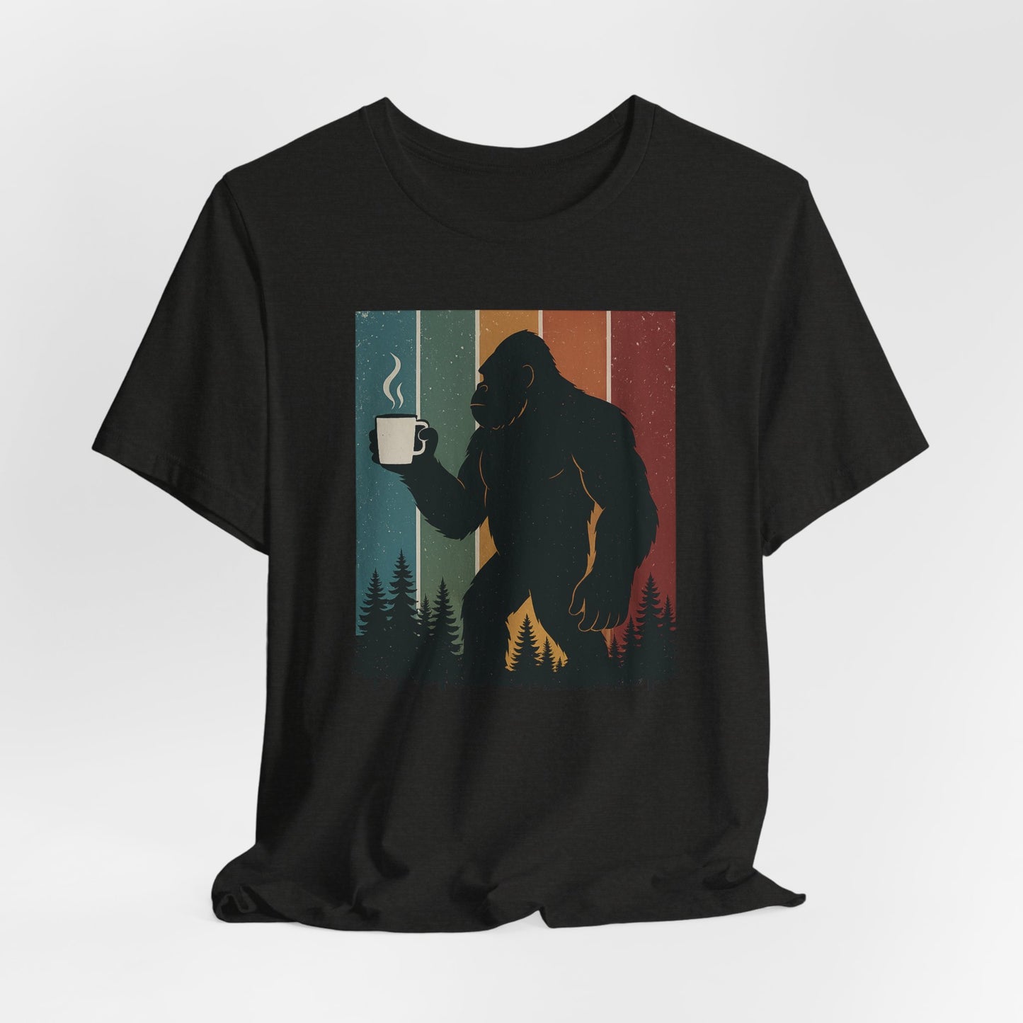 Bigfoot Coffee Lover Shirt – Retro Sasquatch Tee, Funny Outdoor & Nature Gift for Coffee Fans