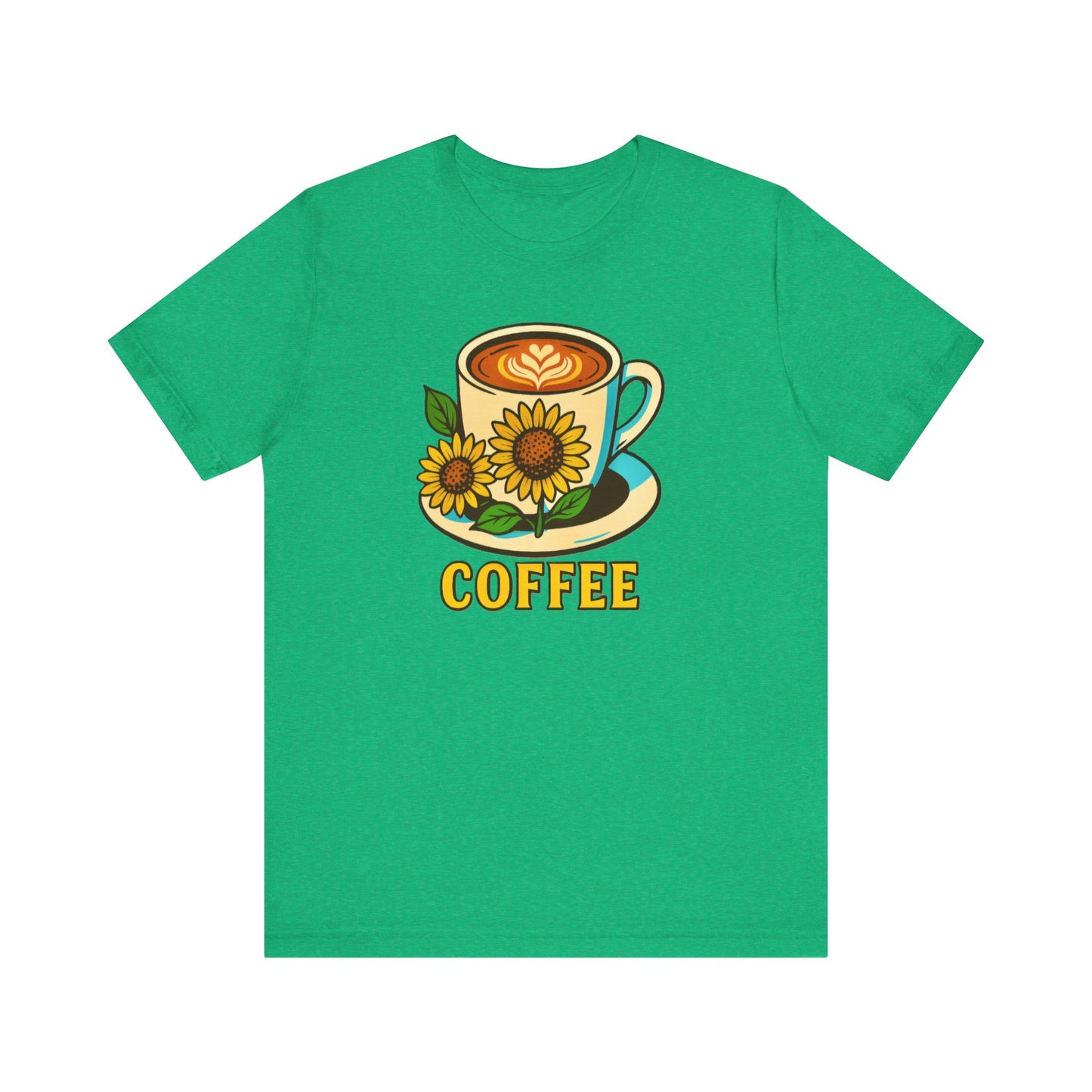 Coffee Lover Tee, Unisex Coffee Short Sleeve Shirt, Sunflower Graphic Tee, Best Gift for Baristas, Casual Summer Wear