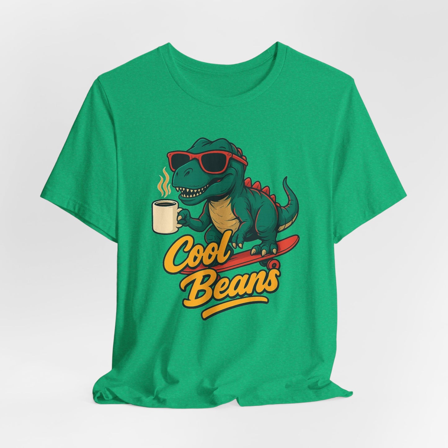 Cool Beans Dino Tee, Fun T-Shirt for Dinosaur Lovers, Casual Wear, Unique Gift Idea for Birthdays, Coffee Enthusiast Gift