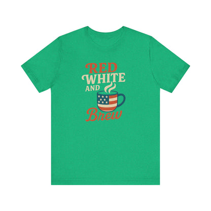 Patriotic Coffee Lover Tee, Red White and Brew Shirt, Unisex Casual T-Shirt, Gift for Coffee Enthusiasts, July 4th Celebration Tee