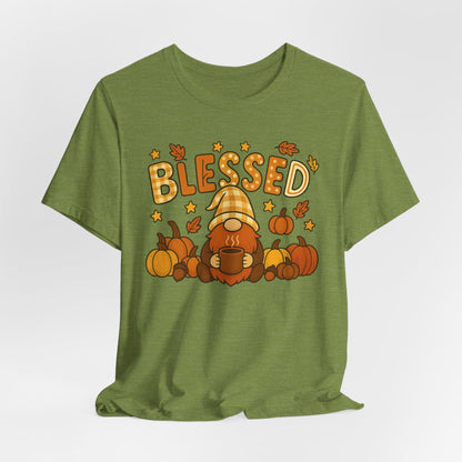 Fall Gnome Blessed Tee, Autumn T-Shirt, Thanksgiving Wear, Seasonal Shirt, Cozy Fall Apparel Gift
