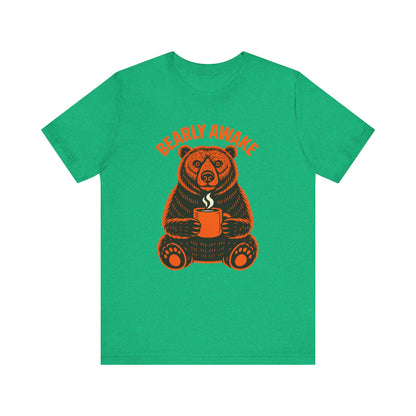Coffee Lover Bear Tee, Cozy Casual T-Shirt, Perfect Gift for Coffee Enthusiasts, Daily Wear, Bearly Awake Design