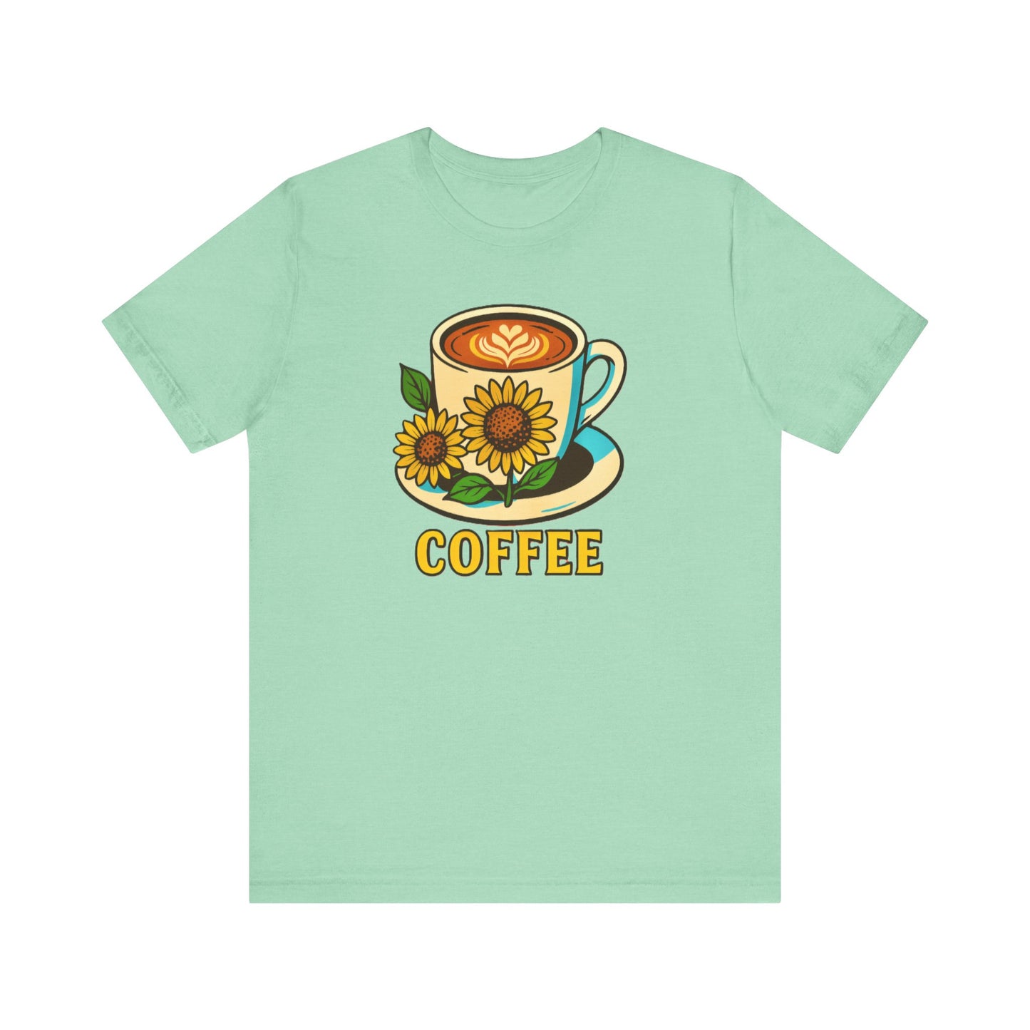 Coffee Lover Tee, Unisex Coffee Short Sleeve Shirt, Sunflower Graphic Tee, Best Gift for Baristas, Casual Summer Wear