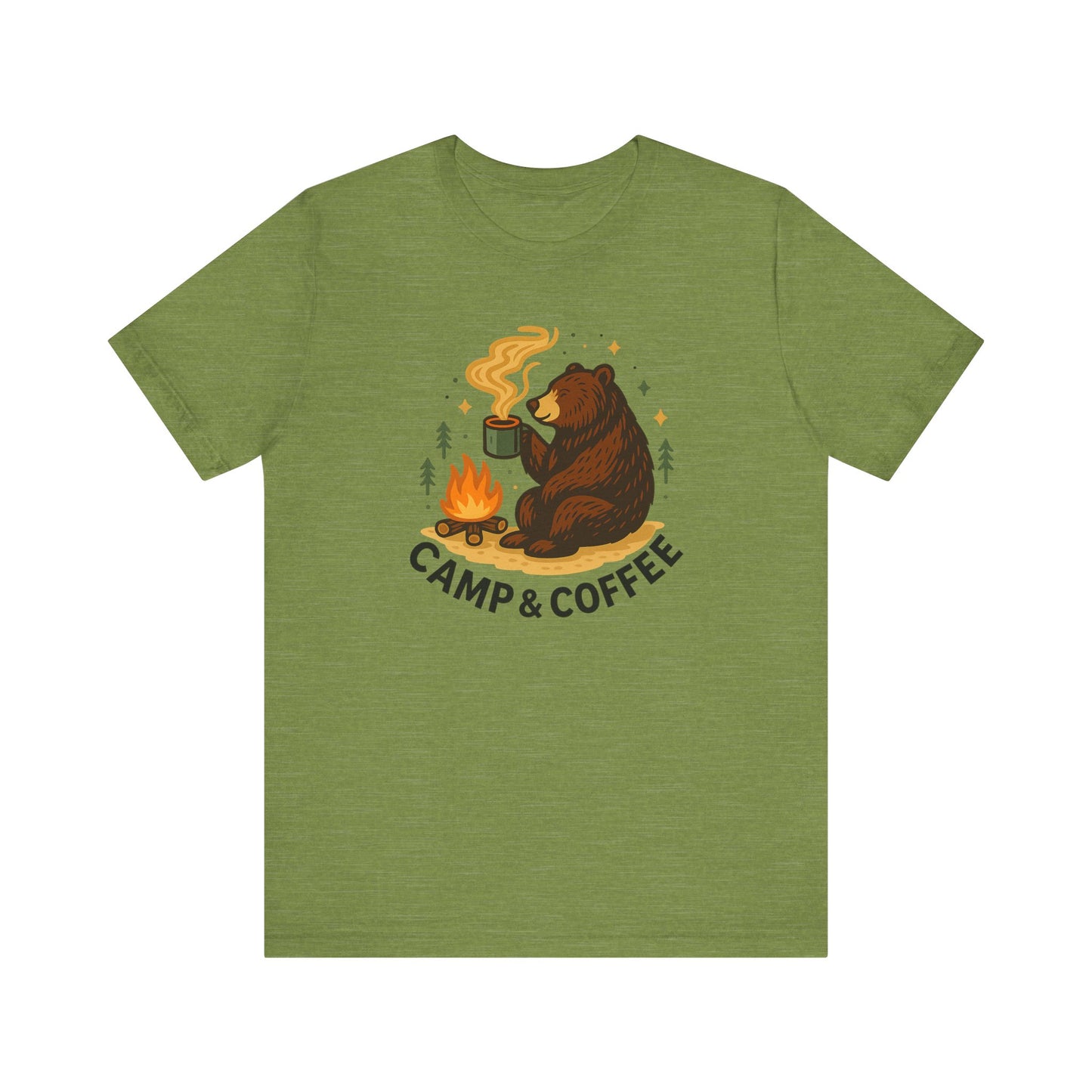 Cozy Campfire T-Shirt, Bear Graphic Tee, Outdoorsy Shirt, Coffee Lovers Gift, Adventure Clothing, Father's Day, Summer Camping Gear
