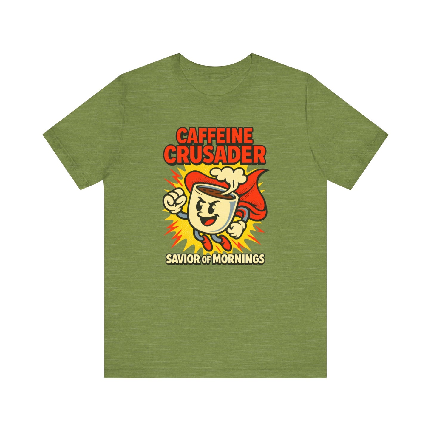 Caffeine Crusader Tee, Unisex T-Shirt, Coffee Lover Gift, Funny Graphic Tee, Morning Motivation Shirt, Birthday Gift Idea