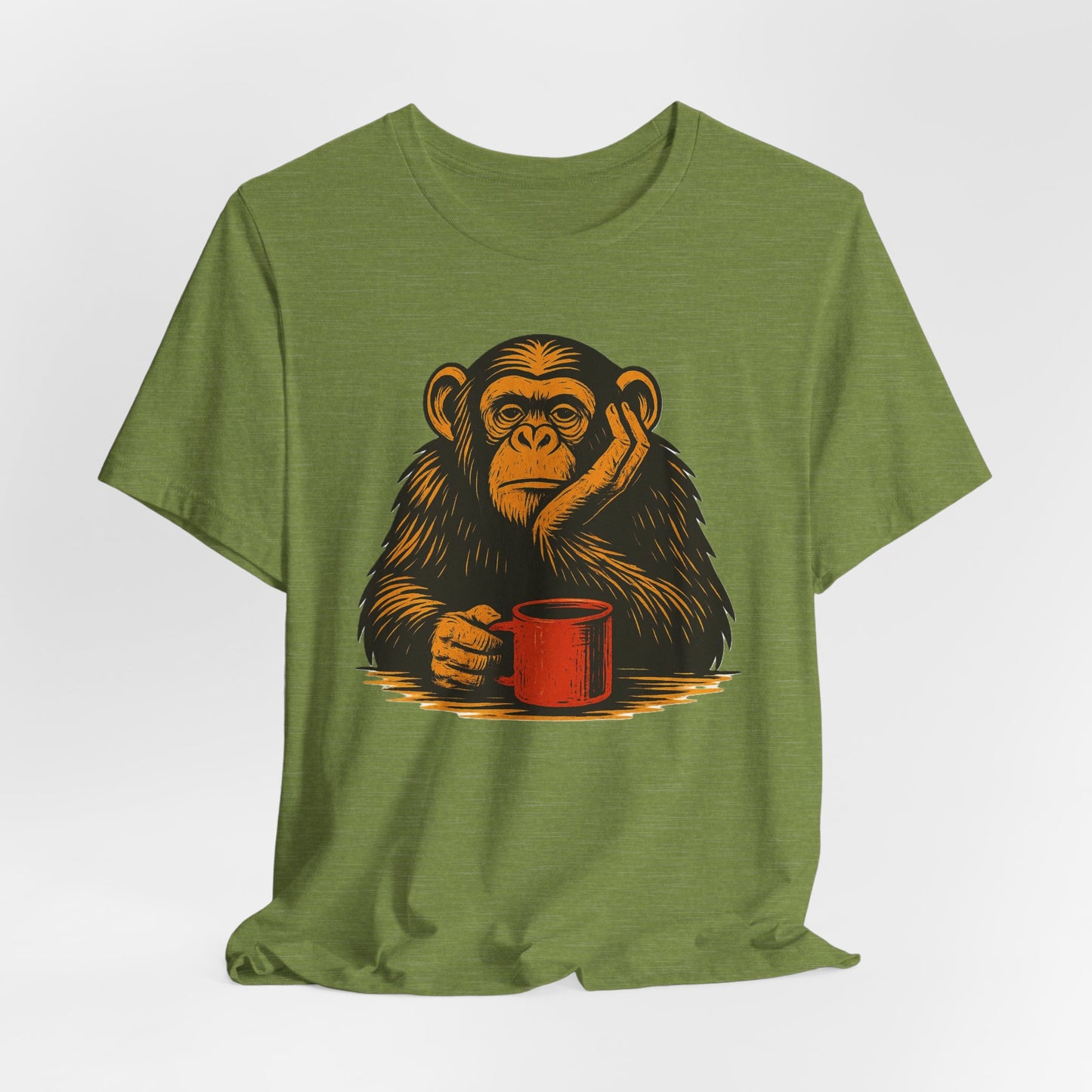 Charming Chimpanzee Coffee Tee, Relaxed Vibes, Gift for Animal Lovers, Everyday Comfort, Perfect for Coffee Lovers