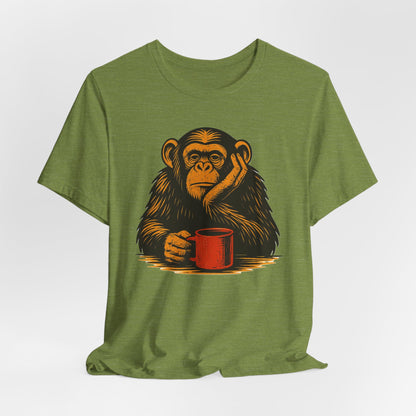 Charming Chimpanzee Coffee Tee, Relaxed Vibes, Gift for Animal Lovers, Everyday Comfort, Perfect for Coffee Lovers