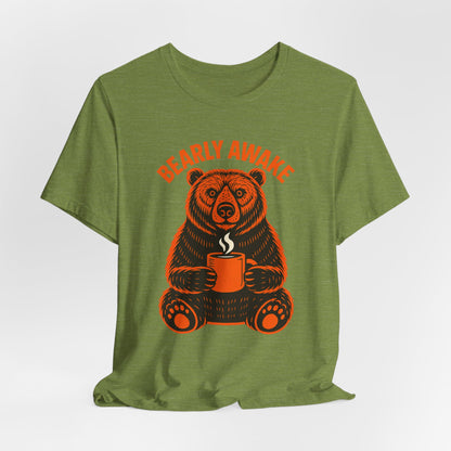 Coffee Lover Bear Tee, Cozy Casual T-Shirt, Perfect Gift for Coffee Enthusiasts, Daily Wear, Bearly Awake Design