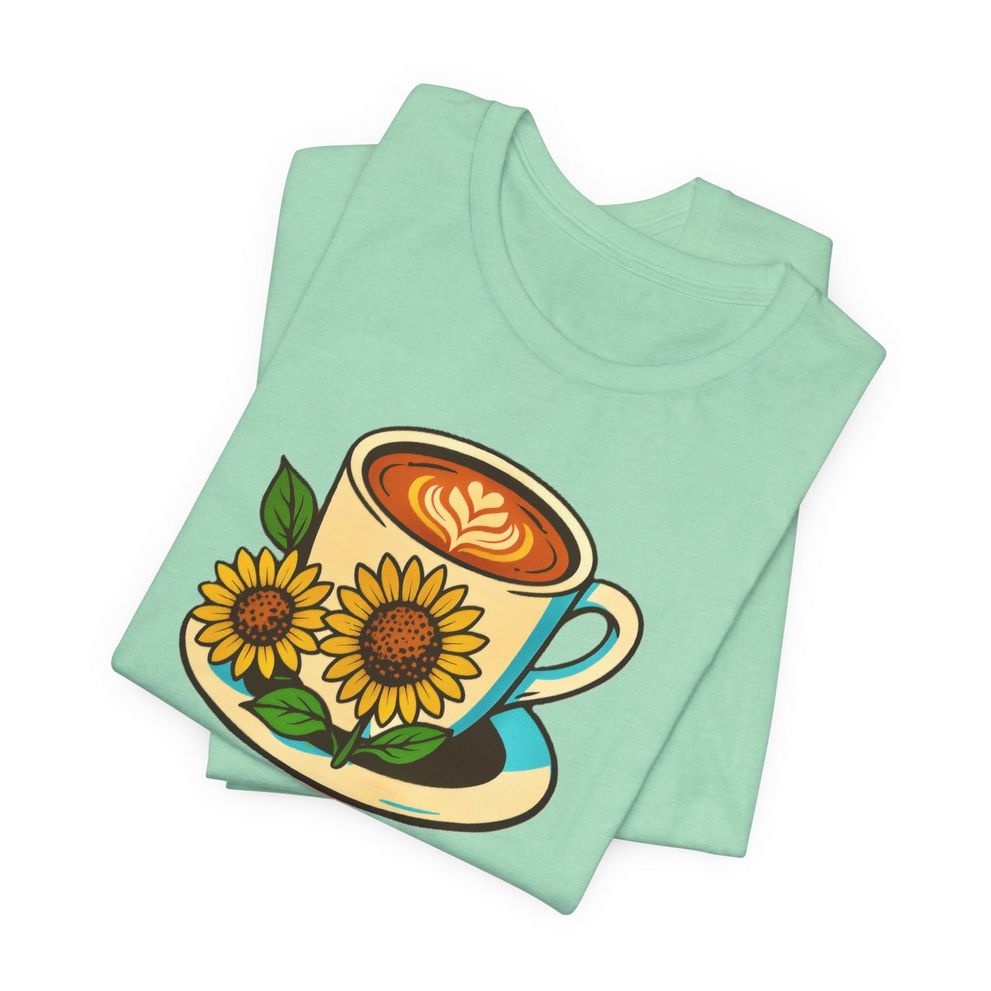 Coffee Lover Tee, Unisex Coffee Short Sleeve Shirt, Sunflower Graphic Tee, Best Gift for Baristas, Casual Summer Wear