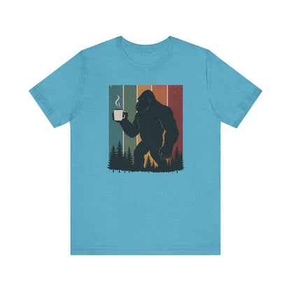 Bigfoot Coffee Lover Shirt – Retro Sasquatch Tee, Funny Outdoor & Nature Gift for Coffee Fans