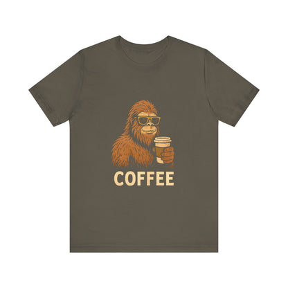 Bigfoot Drinking Coffee T-Shirt – Funny Sasquatch Coffee Tee for Coffee Lovers