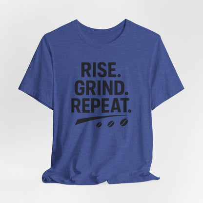 Coffee Lover's Unisex Tee - Rise. Grind. Repeat. | Casual Wear, Motivational Gift, Gym Shirt, Coffee Enthusiast Apparel, Everyday Comfort