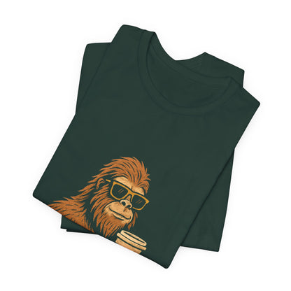 Bigfoot Drinking Coffee T-Shirt – Funny Sasquatch Coffee Tee for Coffee Lovers