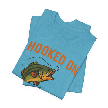 Hooked on Coffee Fishing Tee | Unisex Jersey Short Sleeve T-Shirt, Great for Outdoors, Gifts for Fishermen, Coffee Lovers, Casual Wear