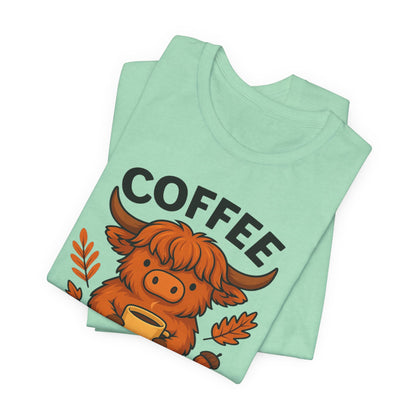 Coffee Lover’s Unisex Tee | Cute Cow Design | Perfect for Casual Gatherings, Birthdays, Coffee Lovers, Gifts