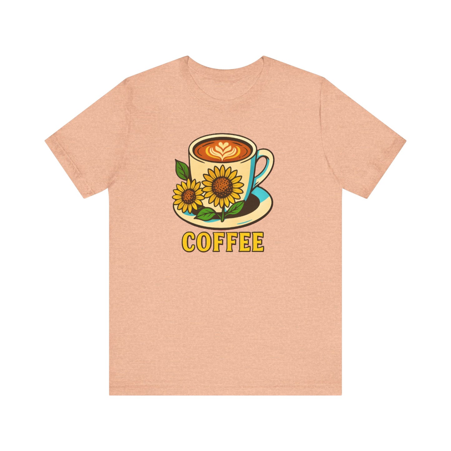 Coffee Lover Tee, Unisex Coffee Short Sleeve Shirt, Sunflower Graphic Tee, Best Gift for Baristas, Casual Summer Wear