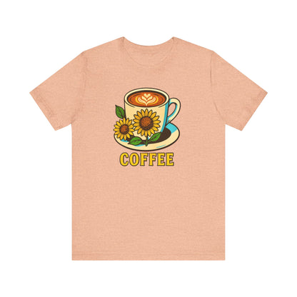 Coffee Lover Tee, Unisex Coffee Short Sleeve Shirt, Sunflower Graphic Tee, Best Gift for Baristas, Casual Summer Wear