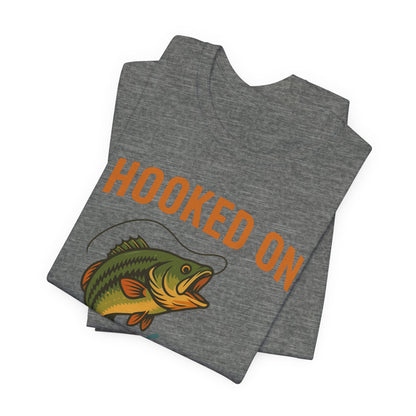 Hooked on Coffee Fishing Tee | Unisex Jersey Short Sleeve T-Shirt, Great for Outdoors, Gifts for Fishermen, Coffee Lovers, Casual Wear