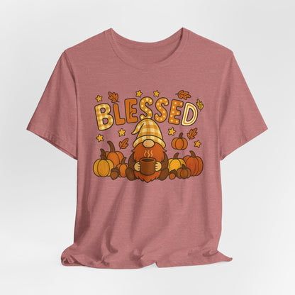 Fall Gnome Blessed Tee, Autumn T-Shirt, Thanksgiving Wear, Seasonal Shirt, Cozy Fall Apparel Gift