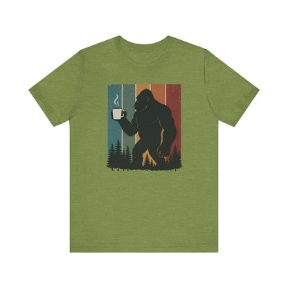 Bigfoot Coffee Lover Shirt – Retro Sasquatch Tee, Funny Outdoor & Nature Gift for Coffee Fans