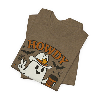 Howdy Boo Ghost Tee, Unisex Halloween T-Shirt, Funny Graphic Tee, Halloween Costume Shirt, Spooky Season Apparel