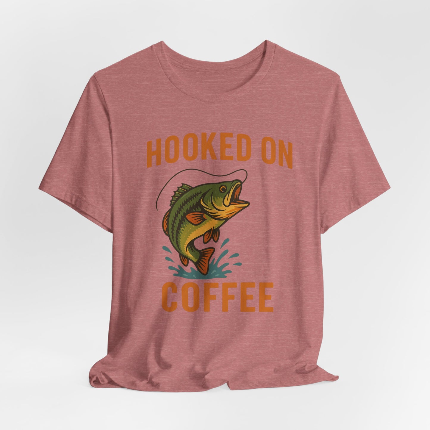 Hooked on Coffee Fishing Tee | Unisex Jersey Short Sleeve T-Shirt, Great for Outdoors, Gifts for Fishermen, Coffee Lovers, Casual Wear