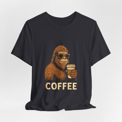 Bigfoot Drinking Coffee T-Shirt – Funny Sasquatch Coffee Tee for Coffee Lovers