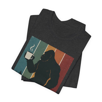 Bigfoot Coffee Lover Shirt – Retro Sasquatch Tee, Funny Outdoor & Nature Gift for Coffee Fans