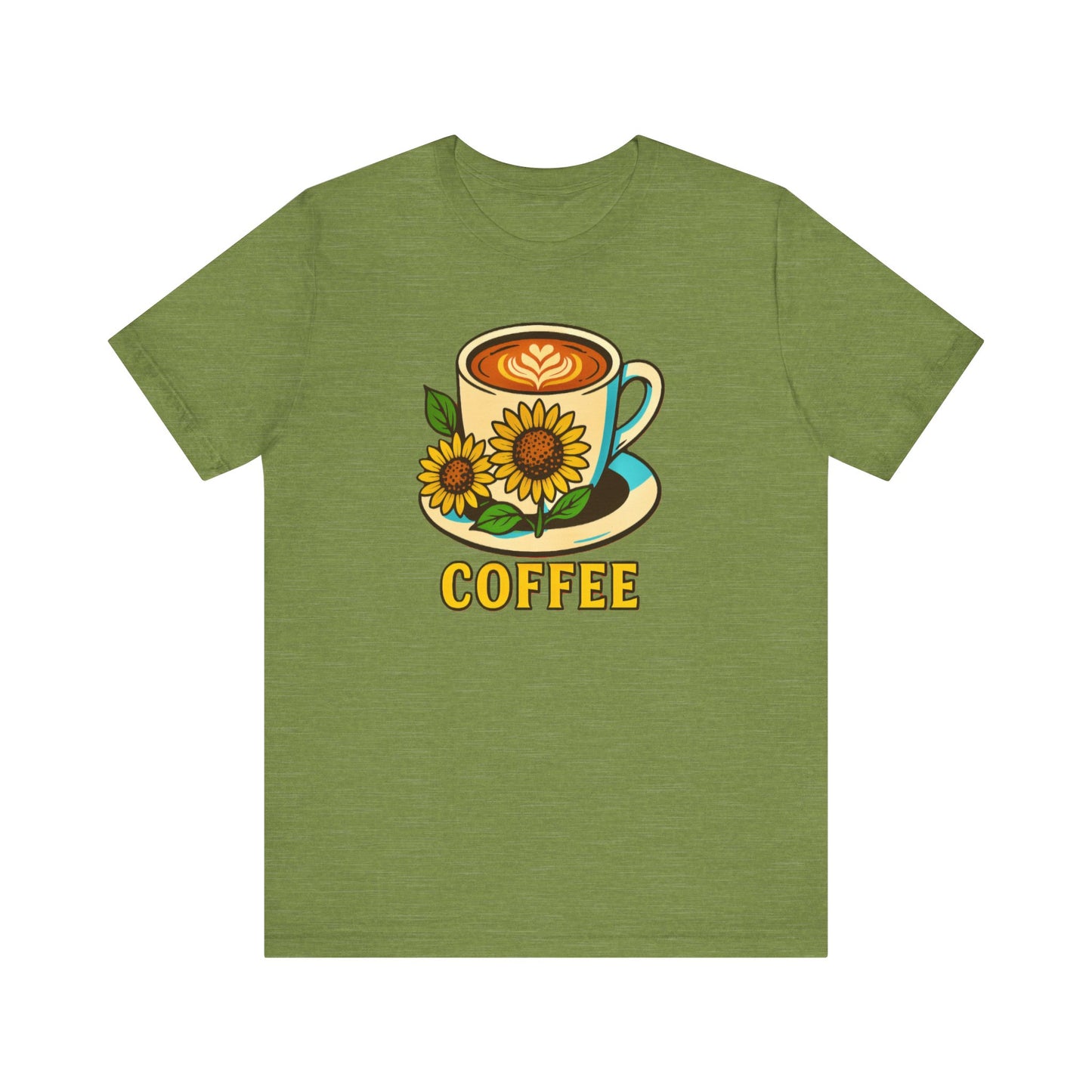 Coffee Lover Tee, Unisex Coffee Short Sleeve Shirt, Sunflower Graphic Tee, Best Gift for Baristas, Casual Summer Wear