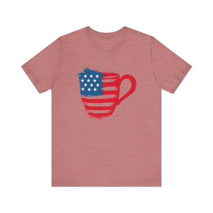 Patriotic Coffee Lover's Tee, Unisex Shirt, Independence Day Apparel, Gift for Barista, American Flag Tee, Casual Wear