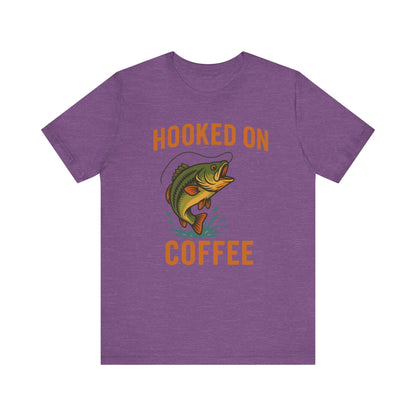 Hooked on Coffee Fishing Tee | Unisex Jersey Short Sleeve T-Shirt, Great for Outdoors, Gifts for Fishermen, Coffee Lovers, Casual Wear