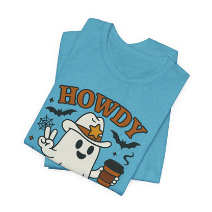 Howdy Boo Ghost Tee, Unisex Halloween T-Shirt, Funny Graphic Tee, Halloween Costume Shirt, Spooky Season Apparel