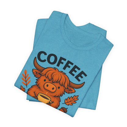 Coffee Lover’s Unisex Tee | Cute Cow Design | Perfect for Casual Gatherings, Birthdays, Coffee Lovers, Gifts