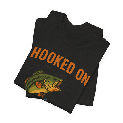 Hooked on Coffee Fishing Tee | Unisex Jersey Short Sleeve T-Shirt, Great for Outdoors, Gifts for Fishermen, Coffee Lovers, Casual Wear