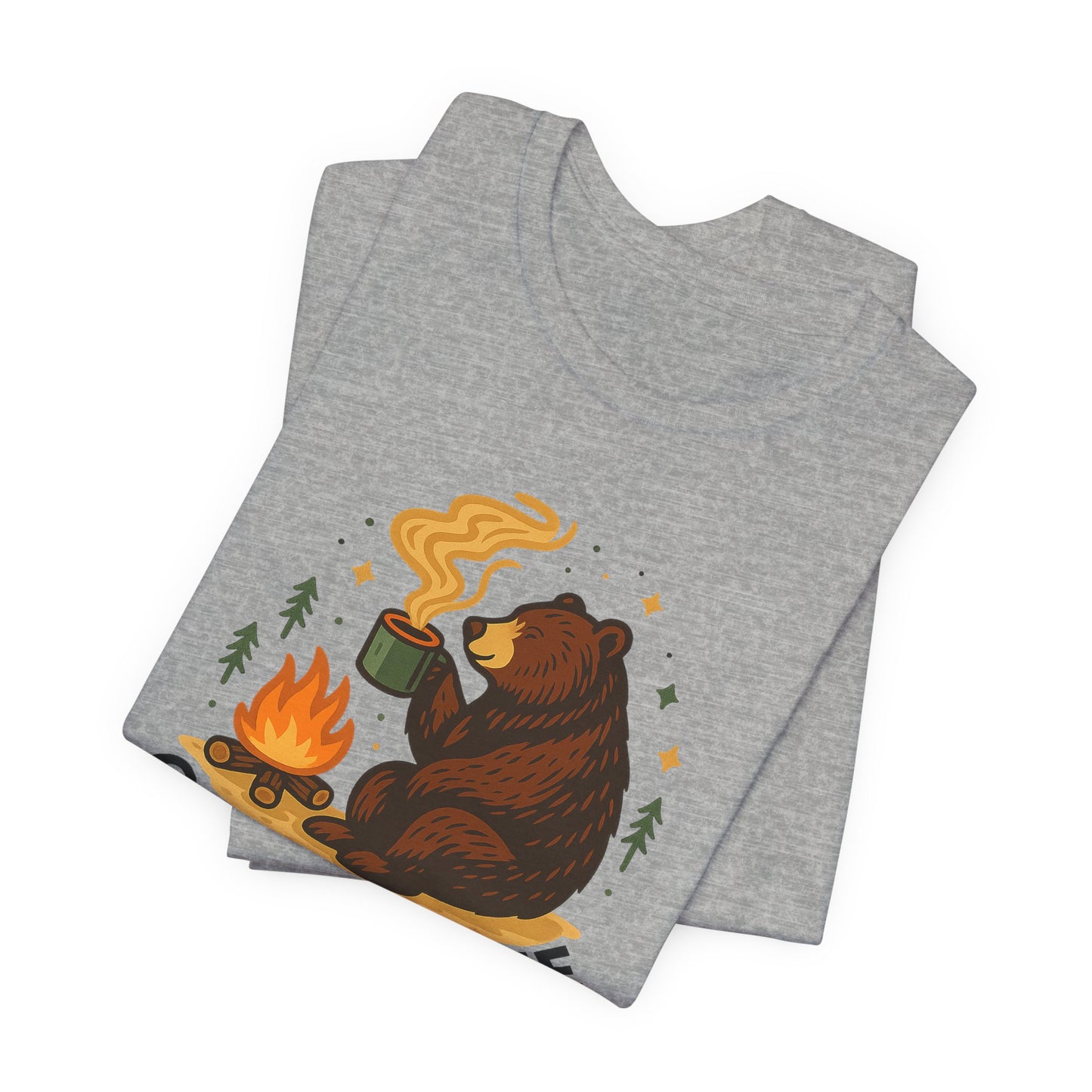 Cozy Campfire T-Shirt, Bear Graphic Tee, Outdoorsy Shirt, Coffee Lovers Gift, Adventure Clothing, Father's Day, Summer Camping Gear