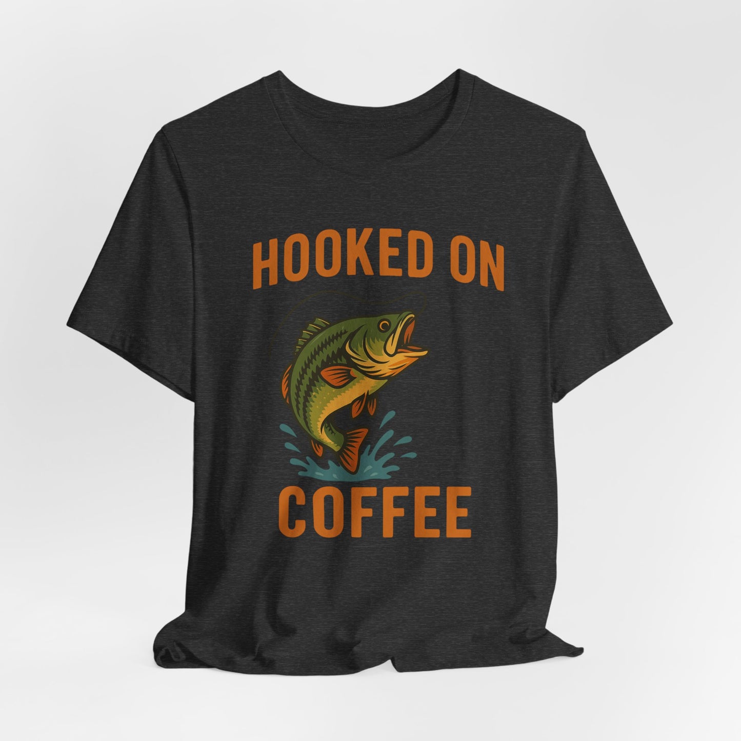 Hooked on Coffee Fishing Tee | Unisex Jersey Short Sleeve T-Shirt, Great for Outdoors, Gifts for Fishermen, Coffee Lovers, Casual Wear