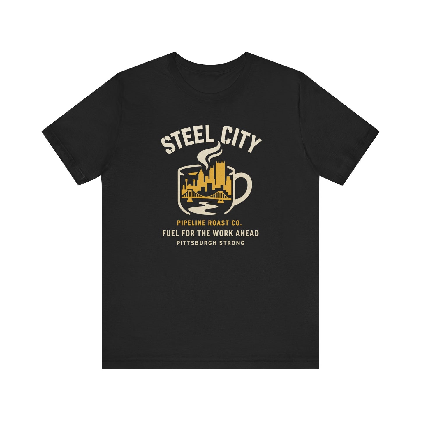 Pittsburgh Strong Coffee Tee, Short Sleeve Shirt, Unisex Graphic T-Shirt, Casual Wear, Gift for Coffee Lovers, Pittsburgh Pride