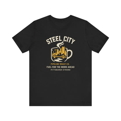 Pittsburgh Strong Coffee Tee, Short Sleeve Shirt, Unisex Graphic T-Shirt, Casual Wear, Gift for Coffee Lovers, Pittsburgh Pride