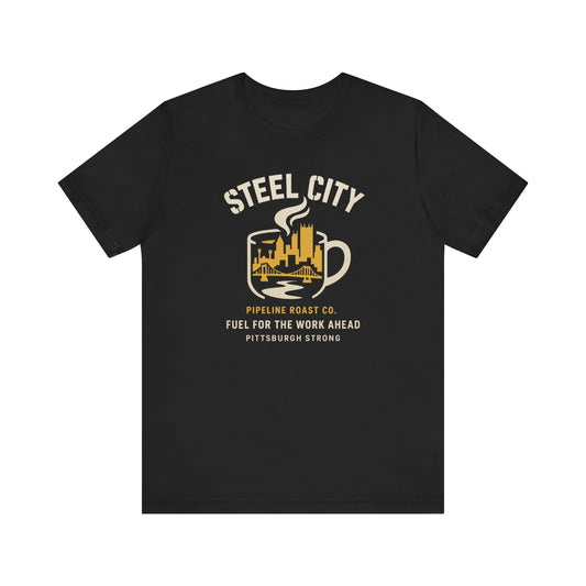 Pittsburgh Strong Coffee Tee, Short Sleeve Shirt, Unisex Graphic T-Shirt, Casual Wear, Gift for Coffee Lovers, Pittsburgh Pride