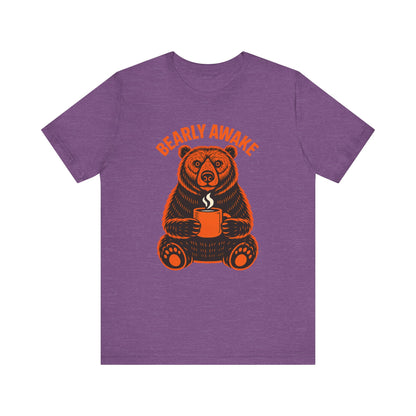 Coffee Lover Bear Tee, Cozy Casual T-Shirt, Perfect Gift for Coffee Enthusiasts, Daily Wear, Bearly Awake Design