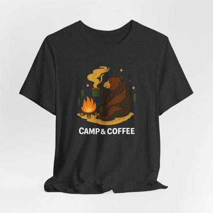 Cozy Campfire T-Shirt, Bear Graphic Tee, Outdoorsy Shirt, Coffee Lovers Gift, Adventure Clothing, Father's Day, Summer Camping Gear